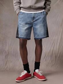 ROMWE MEN Essentials Spring/Summer Casual Men'S Contrast Color Pocket Casual Versatile Denim Shorts - Blue - View 1