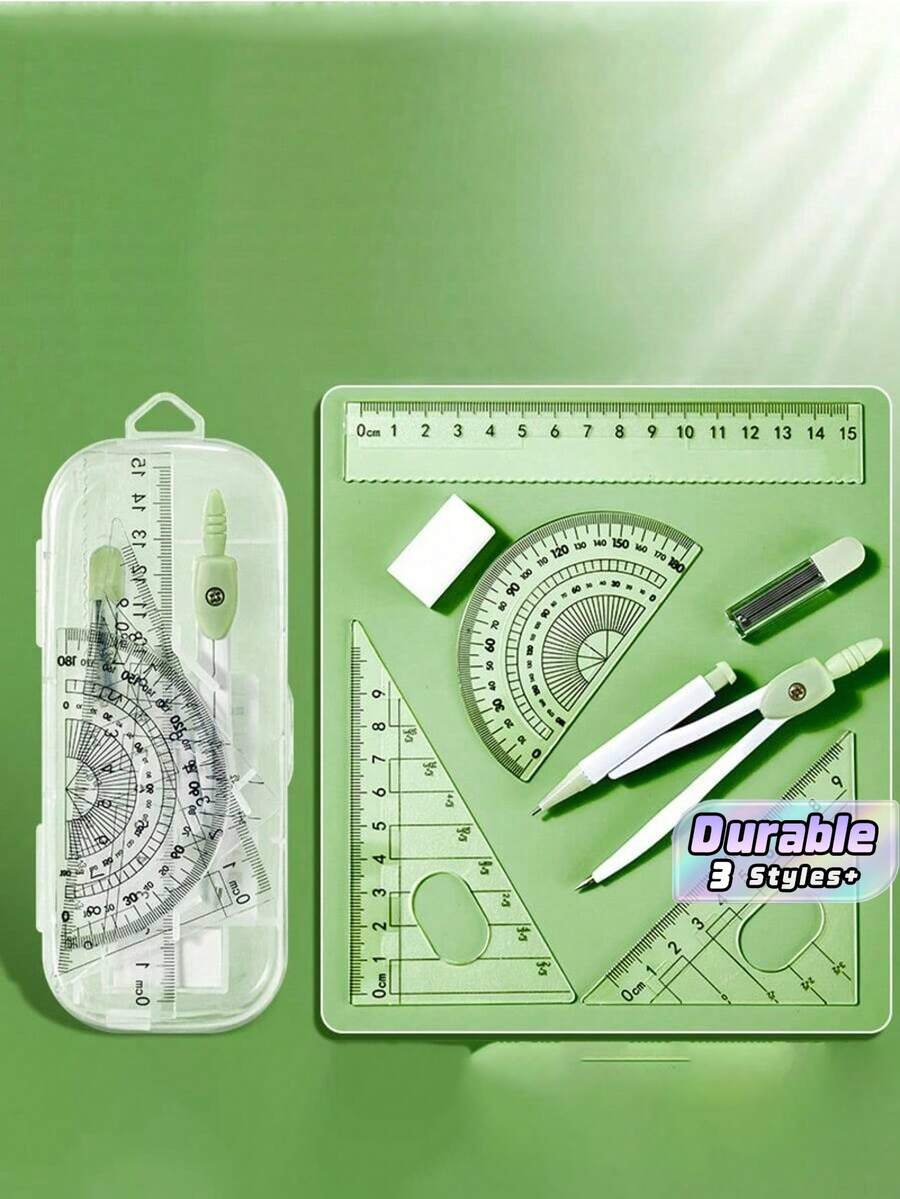 Bộ dụng cụ hình học học sinh 7 món bền bỉ, gồm compa, thước đo độ và thước êke, hộp đựng cầm tay cho trẻ em và thanh thiếu niên, phù hợp cho thi cử ở trường - Nhiều màu - Xem 1