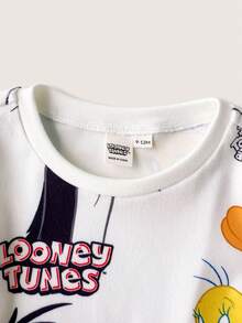 LOONEY TUNES X SHEIN 女嬰圓領短袖上衣與短褲貼身休閒家居服 - 粉色 - 查看 4