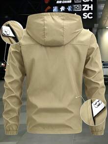 Manfinity Homme 男士長袖口袋拉鍊連帽夾克休閒日常款 - 卡其色 - 查看 2