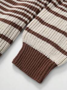 GlowEve CURVE Women's Collared Striped Colorblock Versatile Casual Everyday Pullover Sweater - Apricot - View 5
