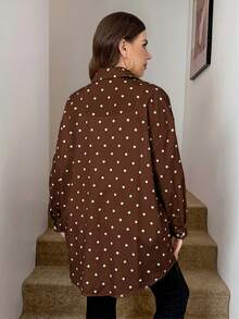SHEIN LUNE Kemeja Kasual Serbaguna Motif Polkadot Ukuran Besar untuk Wanita, Cocok untuk Aktivitas Sehari-hari - MultiWarna - View 2