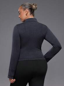 Voyena Plus Size Women Solid Color Zipper Casual Versatile Daily Travel Sports Jacket Fall - Dark Grey - View 2
