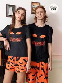 Chillnights Young Bat Halloween Pattern Colorblock Men's Loungewear Set - Multicolor - View 3