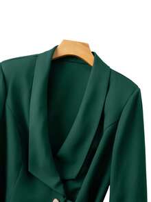 SHEIN Clasi 大码女式褶皱腰部亮片百褶裙两件套，派对宴会服装 - 墨綠色 - 查看 4