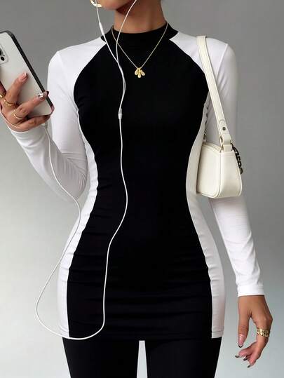 SHEIN With My Calm Middle Eastern Style 2-Piece Colorblock Long Pants & Long Sleeve Women's Sports Set
