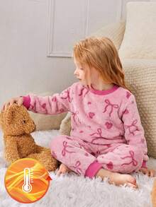 SHEIN Girls Gray Fairy Pattern Comfortable Long Pants & Long Sleeve 2 Pieces Set, Autumn/Winter Loungewear - Pink - View 5