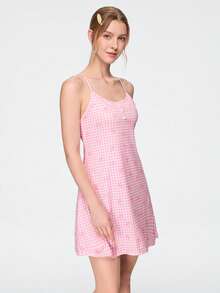 Bonmuse Fresh Pink Plaid & Ditsy Floral Sweet Women's Loungewear Dress - Pink - View 5