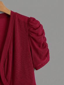 SHEIN Clasi 大尺碼花瓣袖前開襟短版夾克 - 酒紅色 - 查看 3
