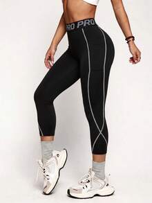 Velisys Velisys Women's Plus Size Letter Waistband Daily Fitness Sports Leggings - Black - View 7