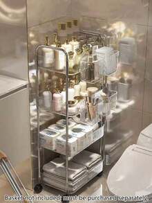 1pc Multi-Layer (2/3/4 Layers) Transparent Multipurpose Rolling Cart, Storage Rack, Strong Load-Bearing Capacity, Rotatable Wheels, Lockable, Convenient And Flexible, Acrylic Material, Floor Standing Mobile Snack Storage Cart, Suitable For Kitchen - Multicolor - View 5