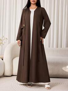 Veilorie Women's Elegant Commute Arabic Abaya - Brown - View 3