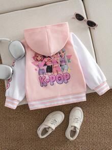 SHEIN Elladie kids 女童獨角獸紮染印花連帽夾克 - 粉色 - 查看 3