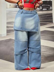 Slaydiva Plus Size Women Non-Stretch Denim Jeans Cowboy Outfits For Women - Light Wash - View 5