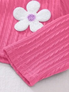 SHEIN Elladie kids 女童軟質紋理麻花針織開襟衫，可愛優雅甜美公主風，百搭時尚外套，適合春夏季秋季日常穿著、聚會、派對、外出、上學 - 玫紅色 - 查看 7