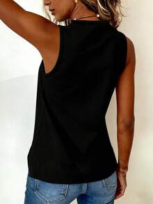 EMERY ROSE Nueva llegada Blusa regular de mujer con estampado de efecto de mezclilla y color contrastante - Multicolor - Ver 2