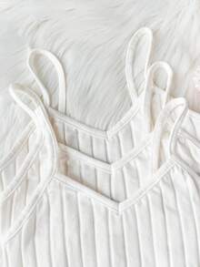 SHEIN 3 piezas de camisetas de tirantes acanaladas de unicolor para niñas preadolescentes - Blanco - Ver 2
