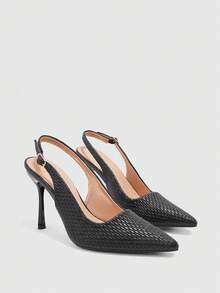 CUCCOO BIZCHIC Simple Rear Empty Buckle Strap Stiletto High Heels, Daily Commuting Versatile Women's Shoes - Fine stone black - View 1