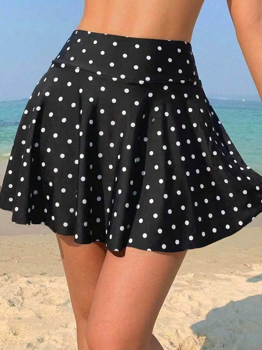 DAZY 女款波點印花海灘度假泳裙 夏季 Y2K 風格 - 黑色 - 查看 1