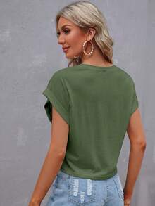Wildy Batwing Sleeve Round Neck Tee,Casual - Green - View 2