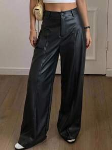 DAZY Women's Solid Color Casual Versatile Wide Leg Long Pants For Daily Wear - Black - View 5