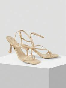Mnmlis Women's Square Toe Apricot Strap Fashion High Heel Sandals, Suitable For Commuting, Dating And Party Wear - Apricot - View 5