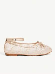 CUCCOO CHICEST Women Shoes Mesh Sequined Bow, Round Toe, Flat Bottom, Low Heel, Elegant Temperament Style, Mesh + Synthetic Leather, Champagne Gold, Mary Jane Sing - Champagne - View 4