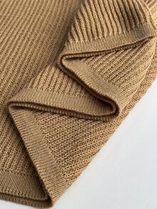 Lacomfia Plus Size Women's Colorblock Round Neck Short Sleeve Faux Cashmere Knit Dress - Camel - View 8