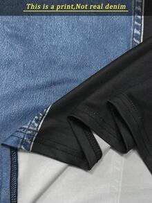 SHEIN 新款热销牛仔印花修身迷你连衣裙 - 彩色 - 查看 6