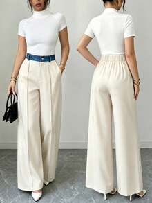 Elenzga Women's Colorblock Pocket Wide Leg Loose Casual Elegant Business Casual Suit Pants Office Off-White Summer - Multicolor - View 6