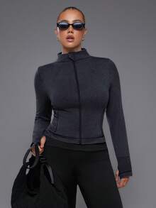 Voyena Plus Size Women Solid Color Zipper Casual Versatile Daily Travel Sports Jacket Fall - Dark Grey - View 1