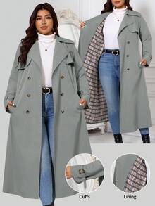 SHEIN Clasi 大尺碼女款純色休閒百搭日常旅行風衣外套 - 霧霾藍 - 查看 8