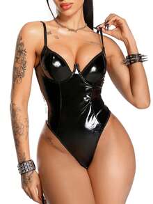 AltBold Classic Sexy Fashion Pioneer Punk Smooth Mirror PU Sexy Jumpsuit 1pc - Black - View 3