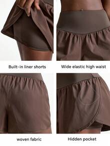 Innovista Innovista Women's High Waist Running Shorts Outer Layer Built In Liner Pocket Compression Workout Shorts Yoga Gym Training Activewear Athleisure - Chocolate Brown - View 3