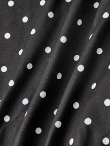 ROMWE Kawaii Vintage Plus Size Women's Polka Dot Tie-Up Flare Pants With Lace Ruffle Design, Street Sweet Cool Style - Black - View 4