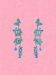 Popjeli A Summer Mori Small Fresh Butterfly Fringed Earrings. - Blue - View 2