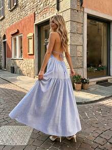 Cévolie Women's Halter Neck Backless High Waist Dress - Multicolor - View 7