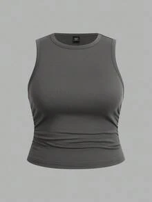 SHEIN CURVE+ 3件組女款大尺碼純色休閒圓領背心上衣套裝，適合四季穿著 - 彩色 - 查看 5