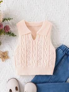 SHEIN Young Girl Solid Color Sleeveless Knit Vest - Pink - View 1