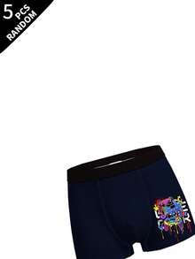 5 Random Pieces Little Boys Boxer Briefs With Assorted Pixel Game Console Prints, Skin-Friendly And So - Grey - View 4