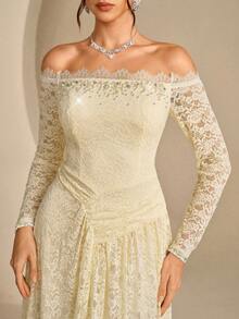 Coutiva High-End Evening Gown With Beaded Sequins, Elegant Elegant Luxury Evening Dress For Women - Apricot - View 7