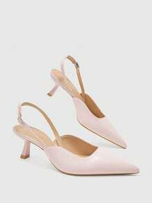 CUCCOO BIZCHIC 女款白色扣飾slingback尖頭高跟鞋，金字塔鞋跟，優雅尖頭設計，適合畢業典禮、舞會、度假、戶外與商務休閒穿著 - 珊瑚粉 - 查看 5