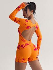 SHEIN Core Rhythm 女款時尚運動風交叉設計露背緊身連身褲 機場穿搭 - 彩色 - 查看 4
