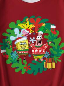 SpongeBob SquarePants | SHEIN 大尺碼萬聖節卡通印花圓領衛衣 - 白色 - 查看 3