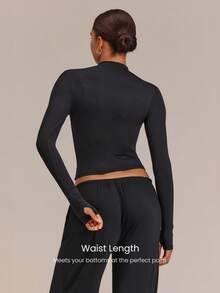 GLOWMODE Seamless Ultra-Soft Find Your Glow Mock Neck Long Sleeve With Non-See-Through Design Daily Casual - Black - View 3