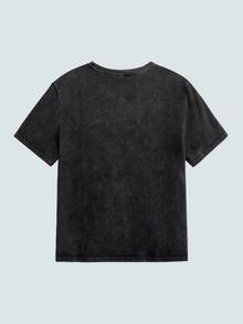 Modcrash Plus Size Men's Casual Washed Round Neck Short Sleeve T-Shirt, Summer - Black - View 4