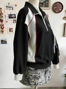 GlowEve CURVE 大尺碼女款秋冬時尚獨角獸條紋拼色印花基本款拉鍊連帽衛衣，時尚圖案拉鍊衛衣，適合女性日常穿著 - 彩色 - 查看 3