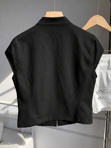 Comfortcana Women's Solid Color Studded Decor Casual Versatile Daily Wear Jacket - Black - View 2
