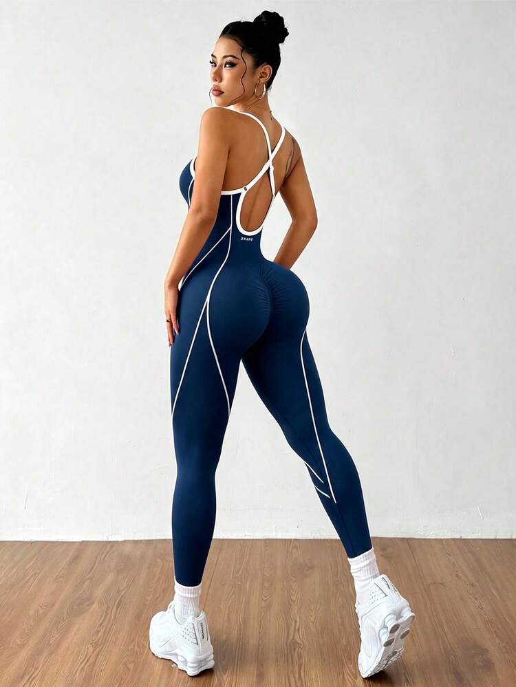 Dewbera Dewbera Seamless Backless Fitted Sports Jumpsuit - Teal Blue - View 8