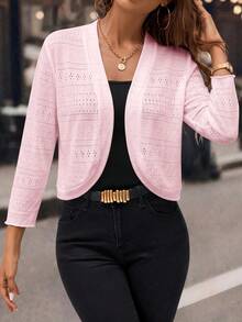 Editum 女款長袖開襟外套，休閒日常穿著，適合秋冬季 - 粉色 - 查看 4